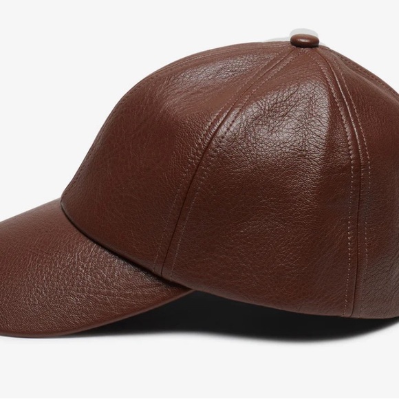 Anthropologie Wyeth Hailey in Cognac Baseball Cap Brown Faux Leather Hat Unisex - Picture 3 of 9